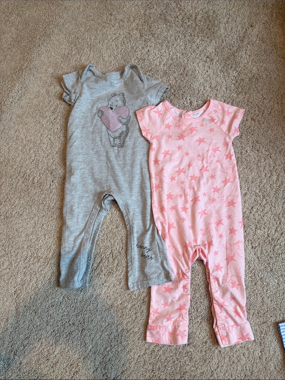 Disney Pink Star-Print Romper & Gray Winnie the Pooh Romper Set